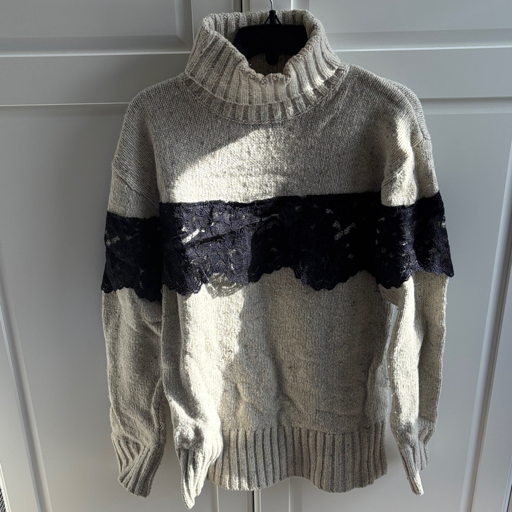 Marissa Webb Cream and Black Turtleneck Sweater